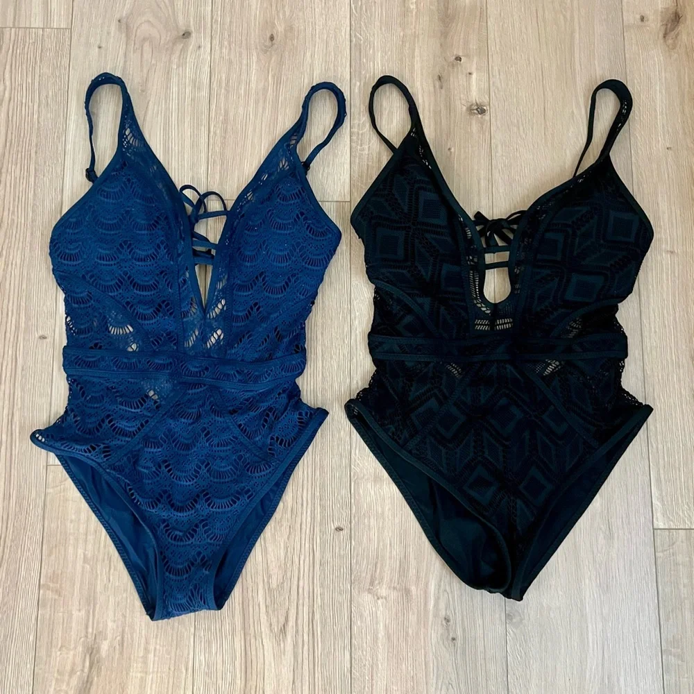 🔥 BUNDLE: Becca - Elegant Navy and Black Lace One-Piece Swimsuits - Picture 2 of 2